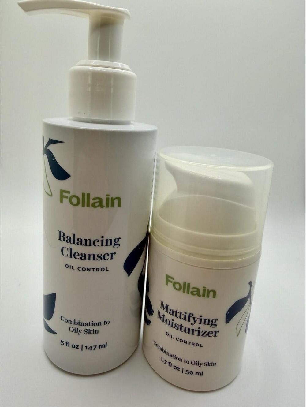 Follain Balancing Cleanser 5oz Mattifying Moisturizer 1.7oz Skincare Set